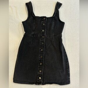 Urban Outfitters Black Denim Button-Front Overall Mini Dress Size 6 Sleeveless